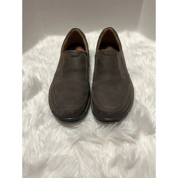 ecco Men's Slip on Shoes Loafer Nubuck Brown Coffee Leather Sz 12 EU 46 UK 11.5