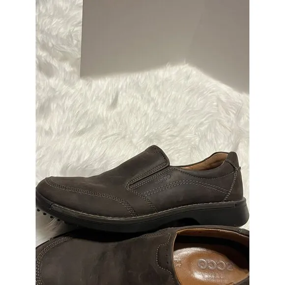 ecco Men's Slip on Shoes Loafer Nubuck Brown Coffee Leather Sz 12 EU 46 UK 11.5