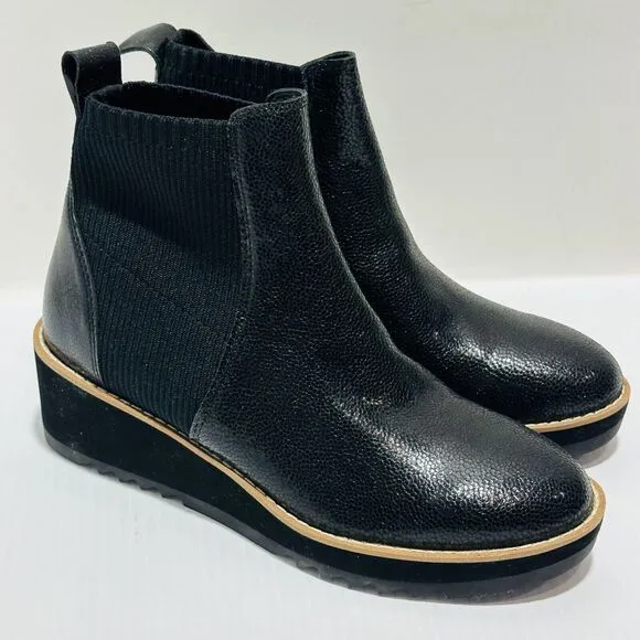 Eileen Fisher Lilou Size 7 Chelsea Boots Black Leather Wedge Heel NWOB $275