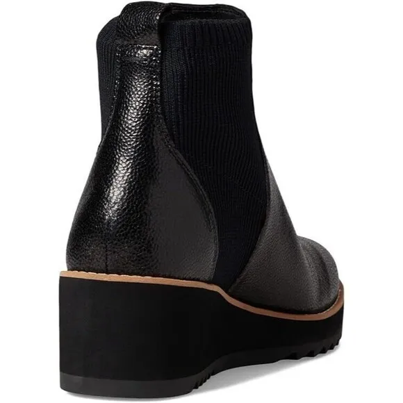 Eileen Fisher Lilou Size 7 Chelsea Boots Black Leather Wedge Heel NWOB $275