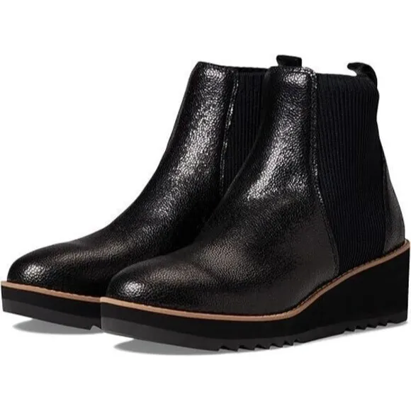 Eileen Fisher Lilou Size 7 Chelsea Boots Black Leather Wedge Heel NWOB $275