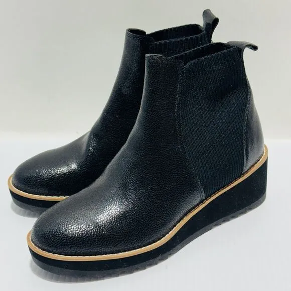 Eileen Fisher Lilou Size 7 Chelsea Boots Black Leather Wedge Heel NWOB $275
