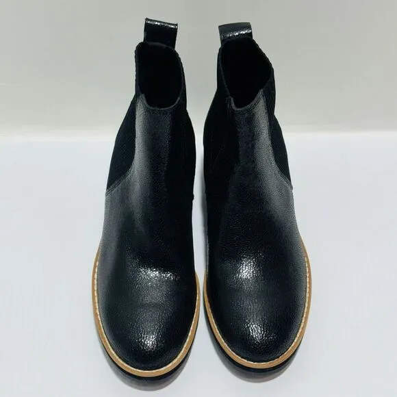 Eileen Fisher Lilou Size 7 Chelsea Boots Black Leather Wedge Heel NWOB $275