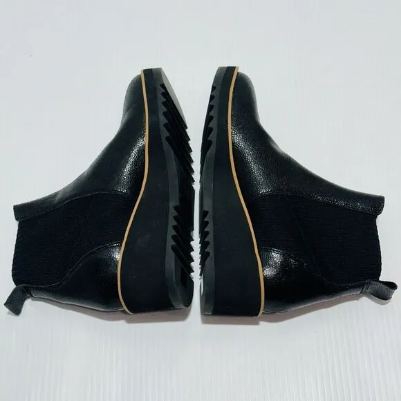 Eileen Fisher Lilou Size 7 Chelsea Boots Black Leather Wedge Heel NWOB $275