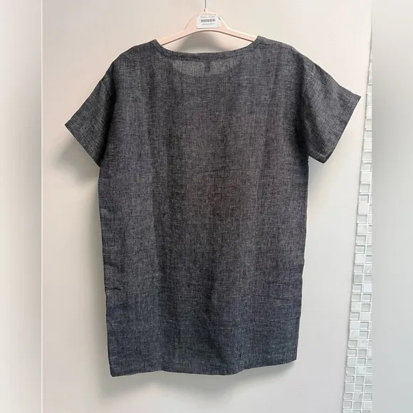EILEEN FISHER Womens Grey Dolman Short Sleeve Hemp&amp;Organic Cotton Dress Petite S