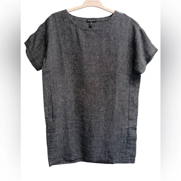 EILEEN FISHER Womens Grey Dolman Short Sleeve Hemp&amp;Organic Cotton Dress Petite S