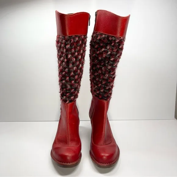El Naturalista Women’s Red Leather Heeled Knit Boots Size EU 37 US 6.5