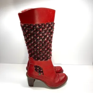 El Naturalista Women’s Red Leather Heeled Knit Boots Size EU 37 US 6.5