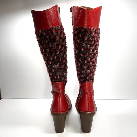 El Naturalista Women’s Red Leather Heeled Knit Boots Size EU 37 US 6.5