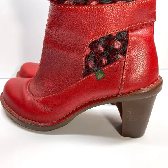 El Naturalista Women’s Red Leather Heeled Knit Boots Size EU 37 US 6.5