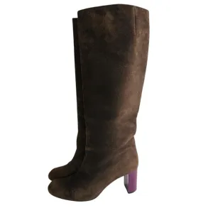 Emilio Pucci Firenze Tall Brown Suede Boots Size 37.5