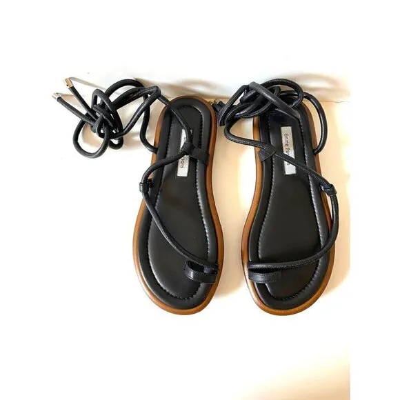 Emme Parsons Nappa Susan Tread Gladiator Sandals Sz 5 Leather Black Wrap Around