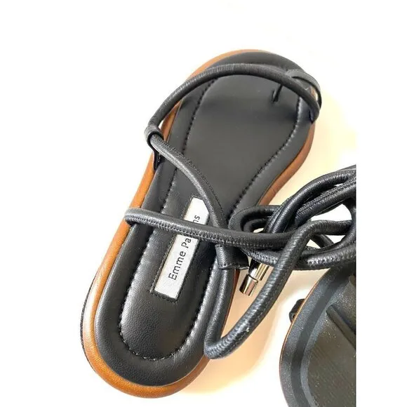 Emme Parsons Nappa Susan Tread Gladiator Sandals Sz 5 Leather Black Wrap Around