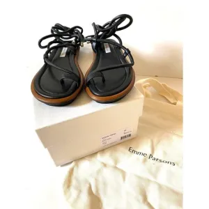 Emme Parsons Nappa Susan Tread Gladiator Sandals Sz 5 Leather Black Wrap Around
