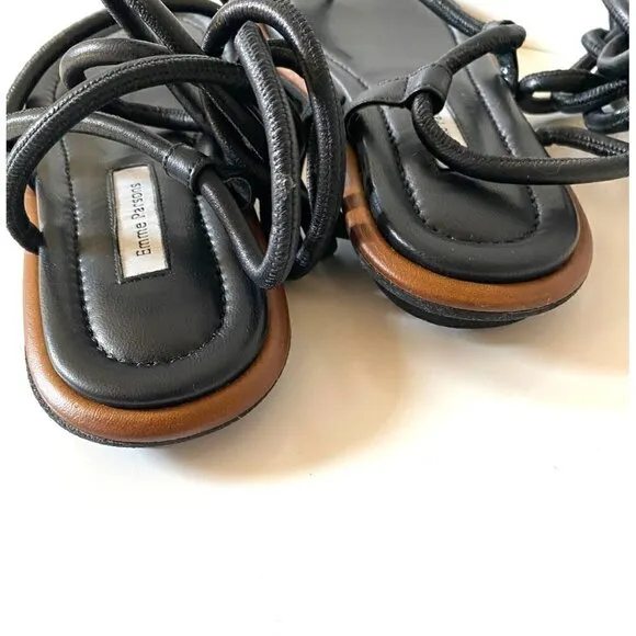 Emme Parsons Nappa Susan Tread Gladiator Sandals Sz 5 Leather Black Wrap Around