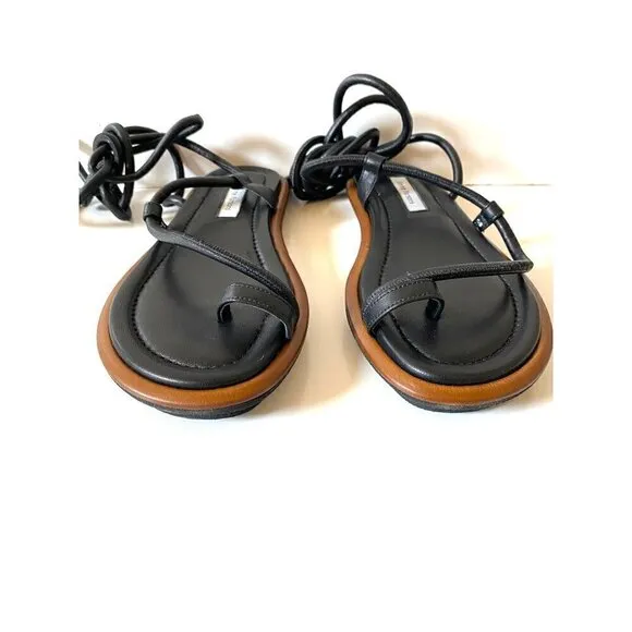 Emme Parsons Nappa Susan Tread Gladiator Sandals Sz 5 Leather Black Wrap Around