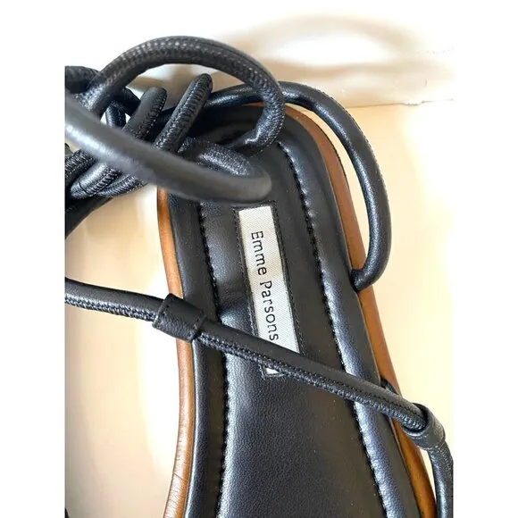 Emme Parsons Nappa Susan Tread Gladiator Sandals Sz 5 Leather Black Wrap Around