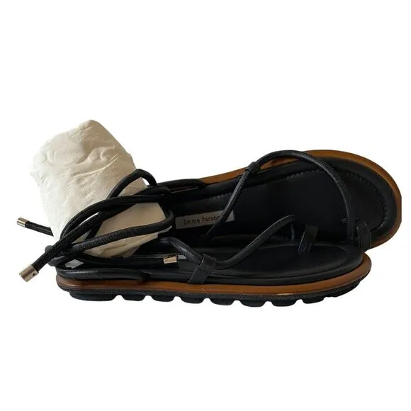 Emme Parsons Nappa Susan Tread Gladiator Sandals Sz 5 Leather Black Wrap Around
