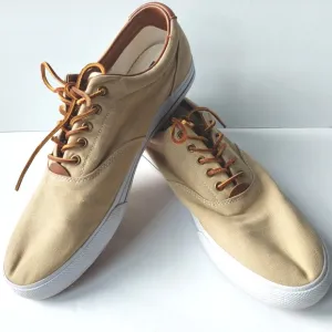 EUC-Men's Polo Ralph Lauren Vaughn Sneaker Beige Canvas Leather Laces Size 15D