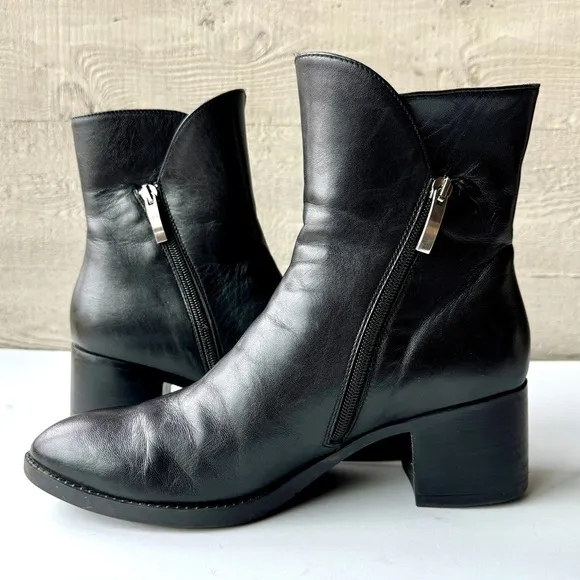EUC Stefano Gamba Italy Womens Short Leather Boot Double-sided Zipper EU 39 US 8
