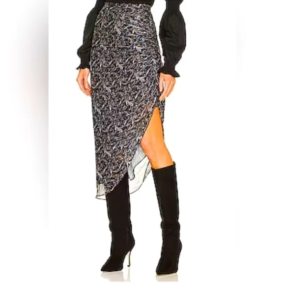 EUC Veronica Beard Herst Asymmetric Ruched Silk Midi Skirt 10