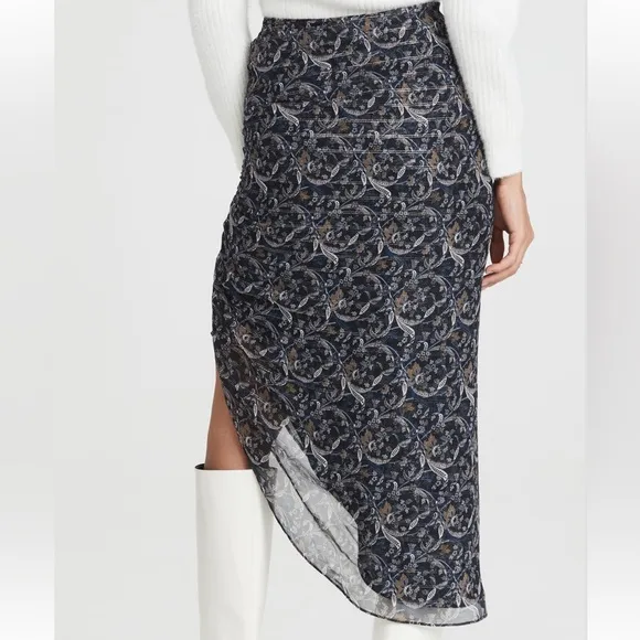 EUC Veronica Beard Herst Asymmetric Ruched Silk Midi Skirt 10