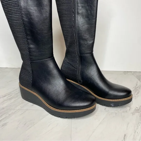 Euro Sofft Falicia Black Wedge Heel Tall Boot 8 1/2 M