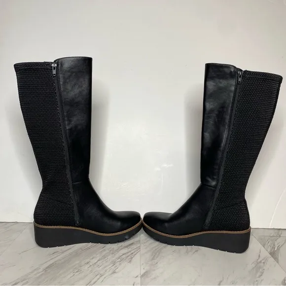 Euro Sofft Falicia Black Wedge Heel Tall Boot 8 1/2 M