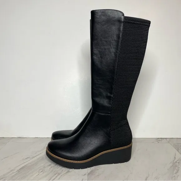 Euro Sofft Falicia Black Wedge Heel Tall Boot 8 1/2 M