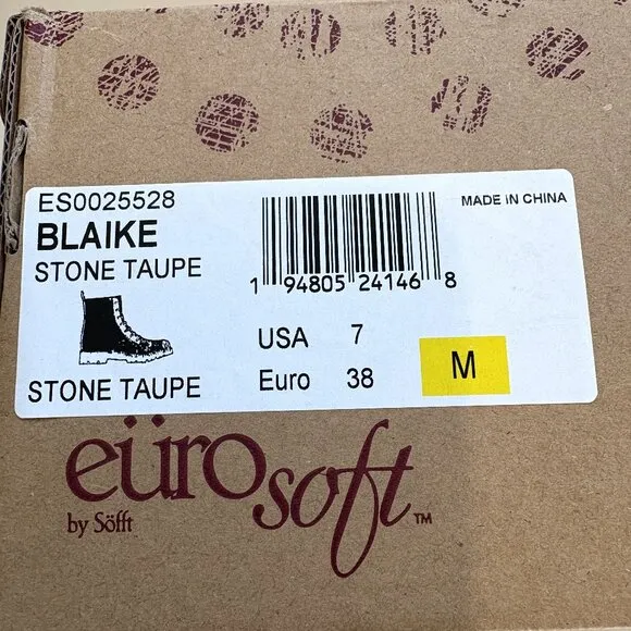 Eurosoft by Sofft Blaike Boots Combat Booties Stone Taupe Size 7 NEW