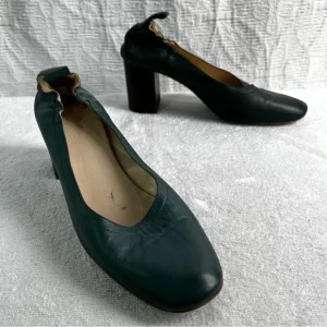 Everlane Leather Day Heel Pumps Women 8 British Green Block Heel Italian Made