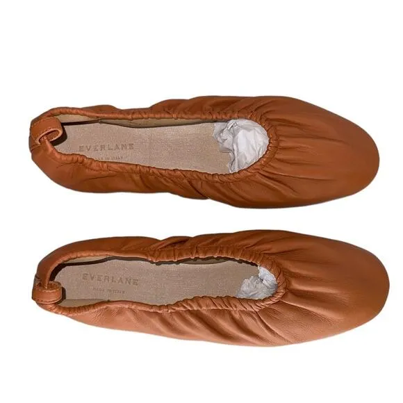 Everlane NWOB The Scruch Flat Elastic Ballet Orange Leather Comfort Shoes Sz 10