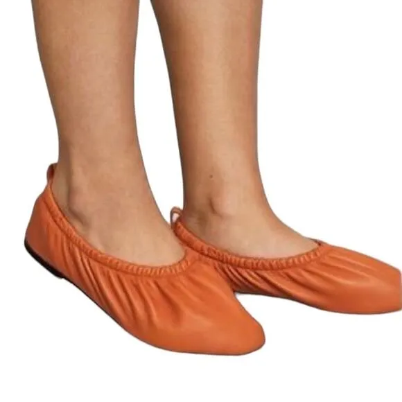 Everlane NWOB The Scruch Flat Elastic Ballet Orange Leather Comfort Shoes Sz 10