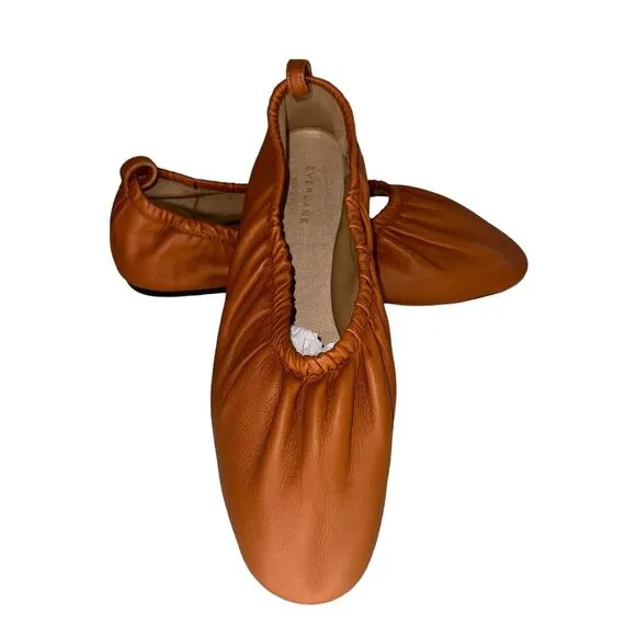 Everlane NWOB The Scruch Flat Elastic Ballet Orange Leather Comfort Shoes Sz 10
