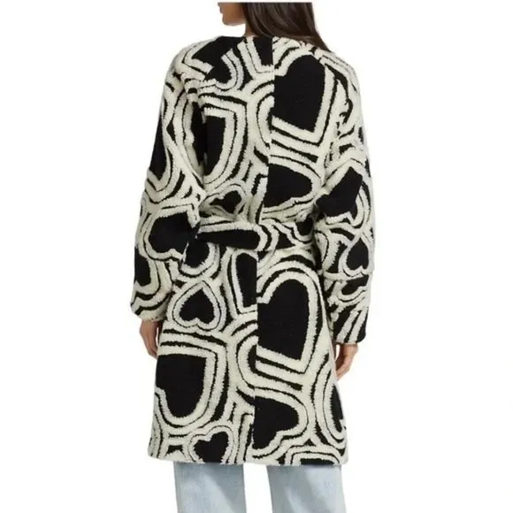 Farm Rio Black And White Wild Hearts Fleece Coat