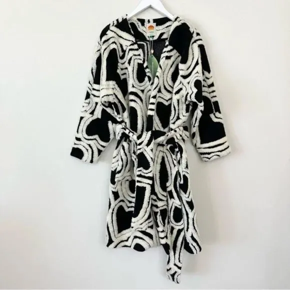 Farm Rio Black And White Wild Hearts Fleece Coat