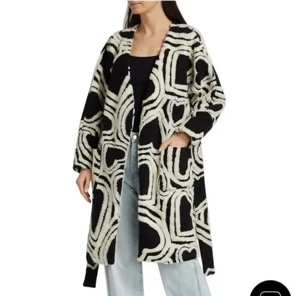 Farm Rio Black And White Wild Hearts Fleece Coat