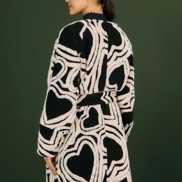 Farm Rio Black And White Wild Hearts Fleece Coat