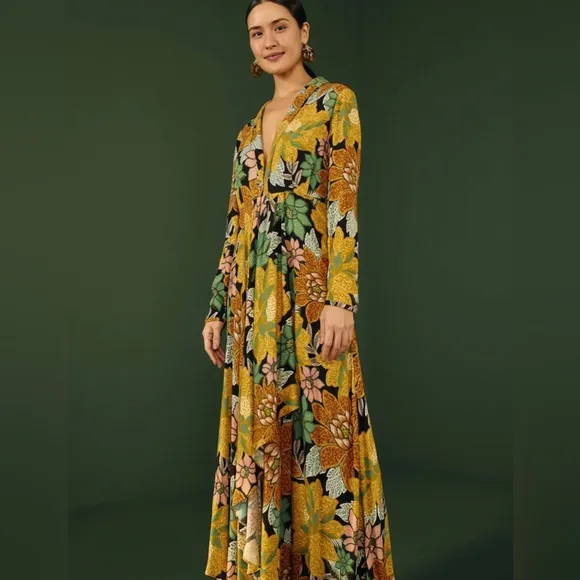 Farm Rio - Black Garden Long Sleeve Maxi Dress - L