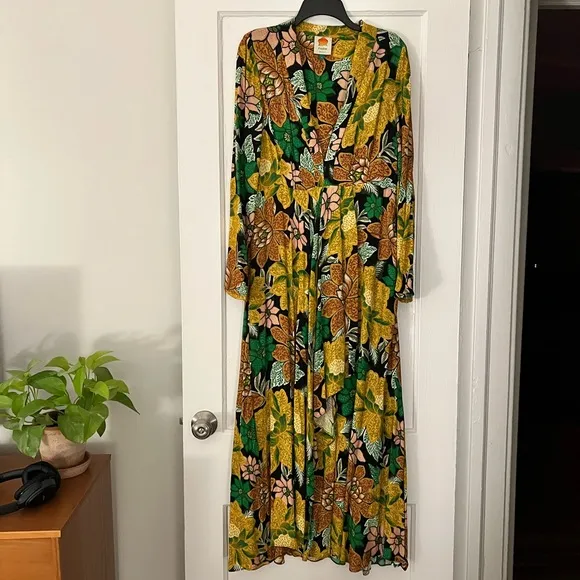 Farm Rio - Black Garden Long Sleeve Maxi Dress - L