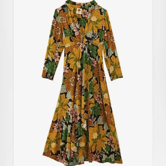 Farm Rio - Black Garden Long Sleeve Maxi Dress - L