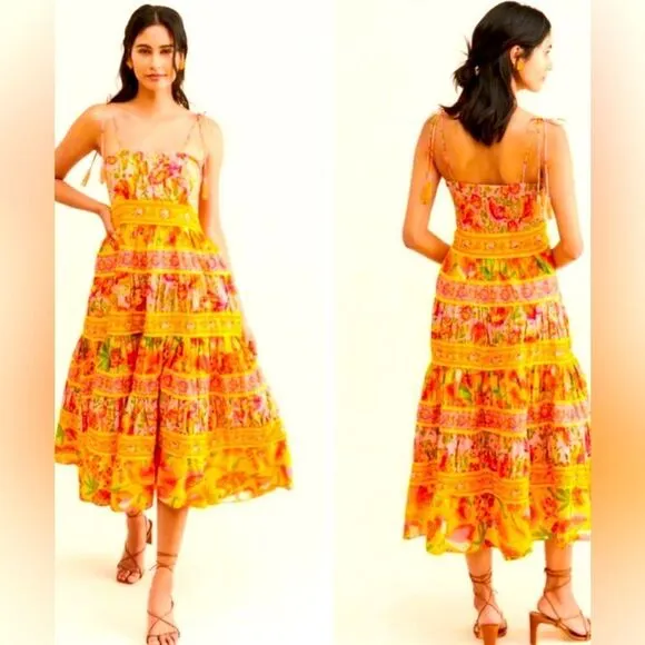 FARM RIO Mixed Fruits Paradise Midi Dress Size Medium
