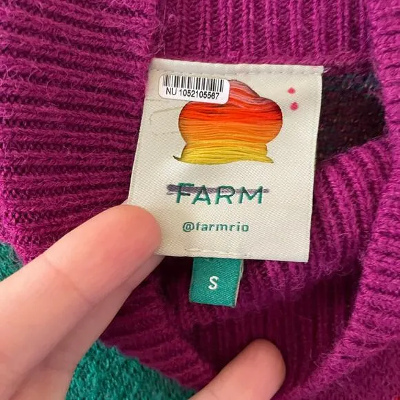 Farm Rio Rainbow Wild Hearts Sweater Dress Sz S Mock Neck Bubble Sleeve Mini