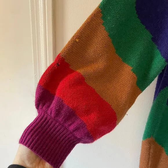 Farm Rio Rainbow Wild Hearts Sweater Dress Sz S Mock Neck Bubble Sleeve Mini