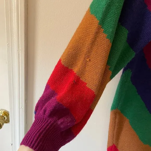 Farm Rio Rainbow Wild Hearts Sweater Dress Sz S Mock Neck Bubble Sleeve Mini