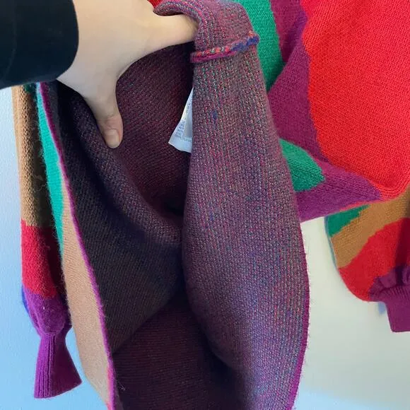 Farm Rio Rainbow Wild Hearts Sweater Dress Sz S Mock Neck Bubble Sleeve Mini