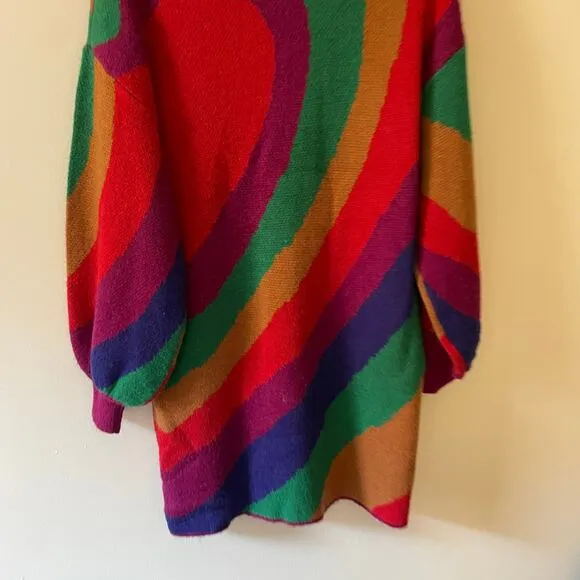 Farm Rio Rainbow Wild Hearts Sweater Dress Sz S Mock Neck Bubble Sleeve Mini