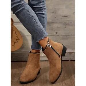 Fashionable Patchwork Short Boots, Suede Ankle Boots