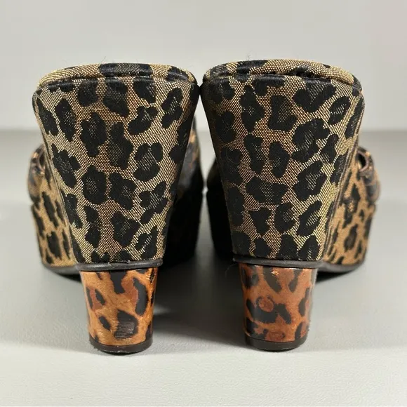 Fendi Brown Black Leopard Print Wedge Slide Sandals