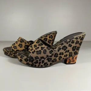 Fendi Brown Black Leopard Print Wedge Slide Sandals